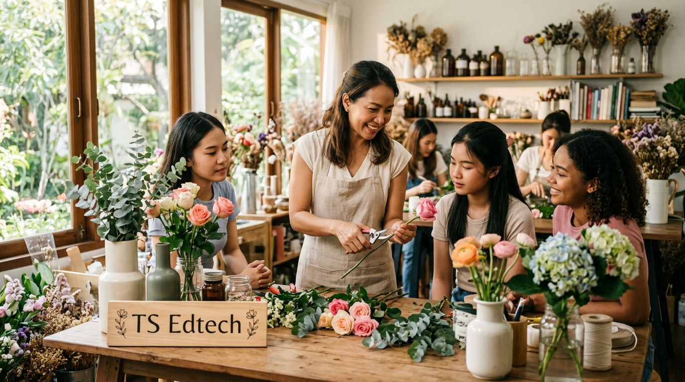 บรรยากาศเวิร์กชอปจัดดอกไม้ TS Edtech