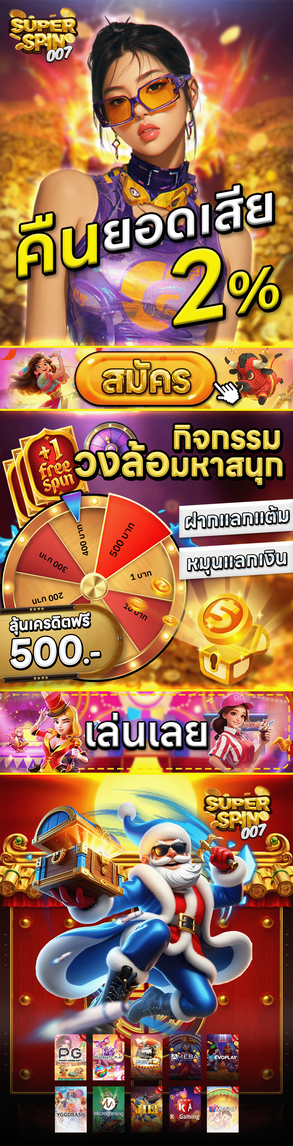 SUPER SPIN 007 คืนยอดเสีย 2% สมัครรับเครดิตฟรี 500